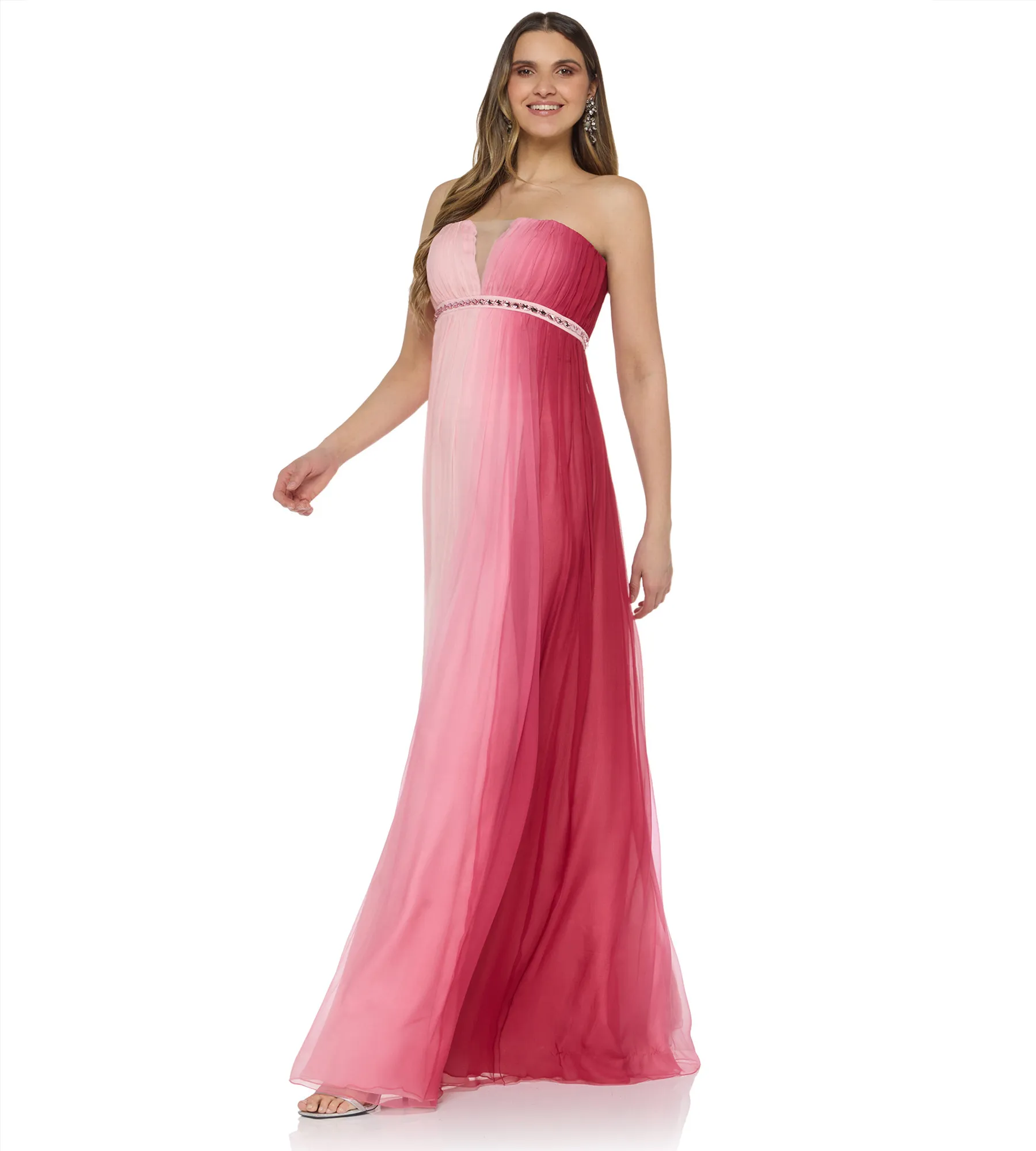 Bustier-Maxikleid aus Seide mit Farbverlauf in Rosé