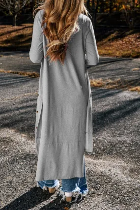 Gerippter, Geteilter Duster Cardigan Mit Knopfleiste