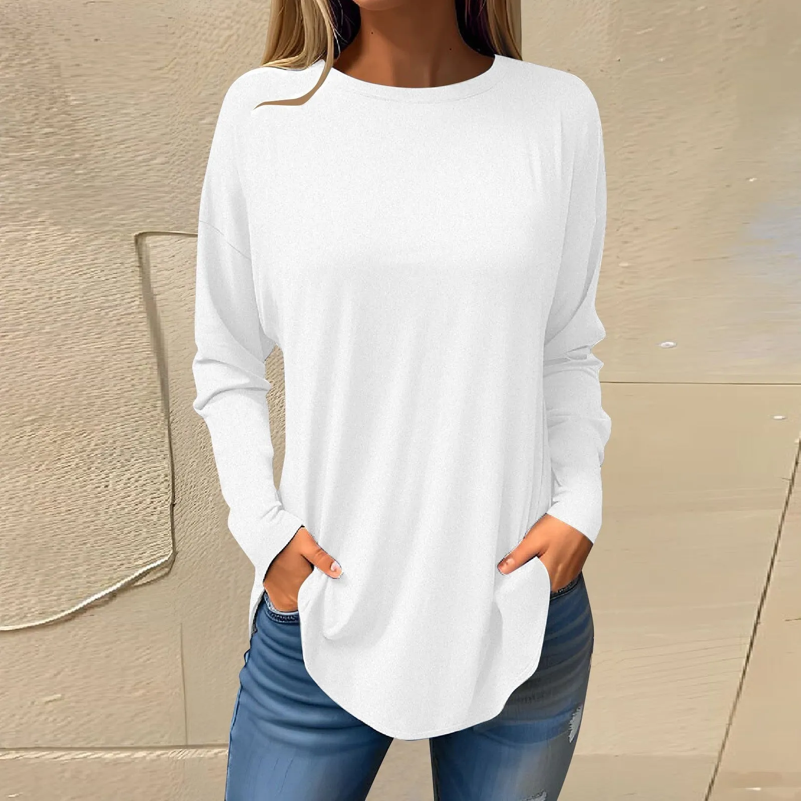 Heidi-Mode |  Einfache Hemden mit Rundhalsausschnitt und Langarmpullover