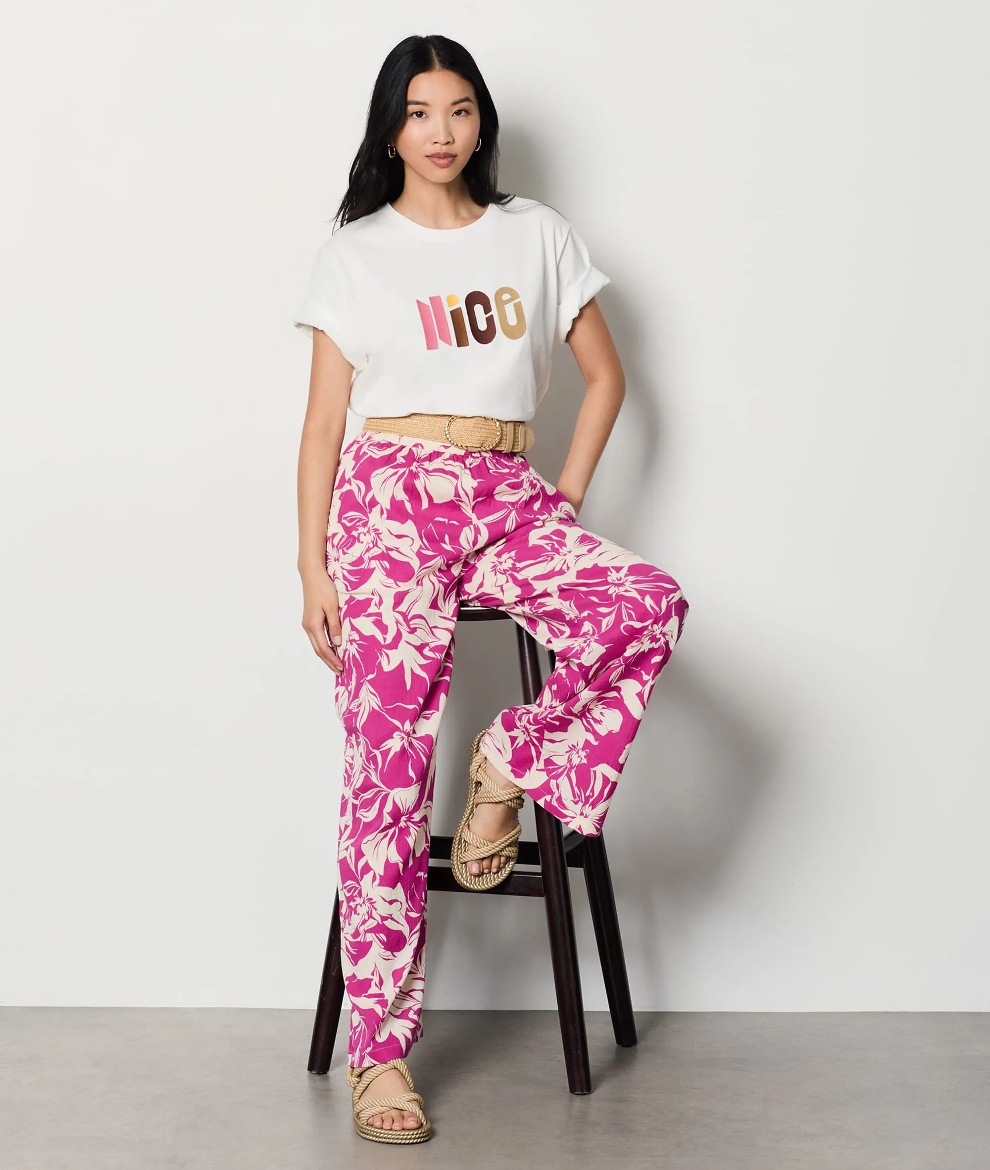Hose mit weitem Schnitt und Muster COTON