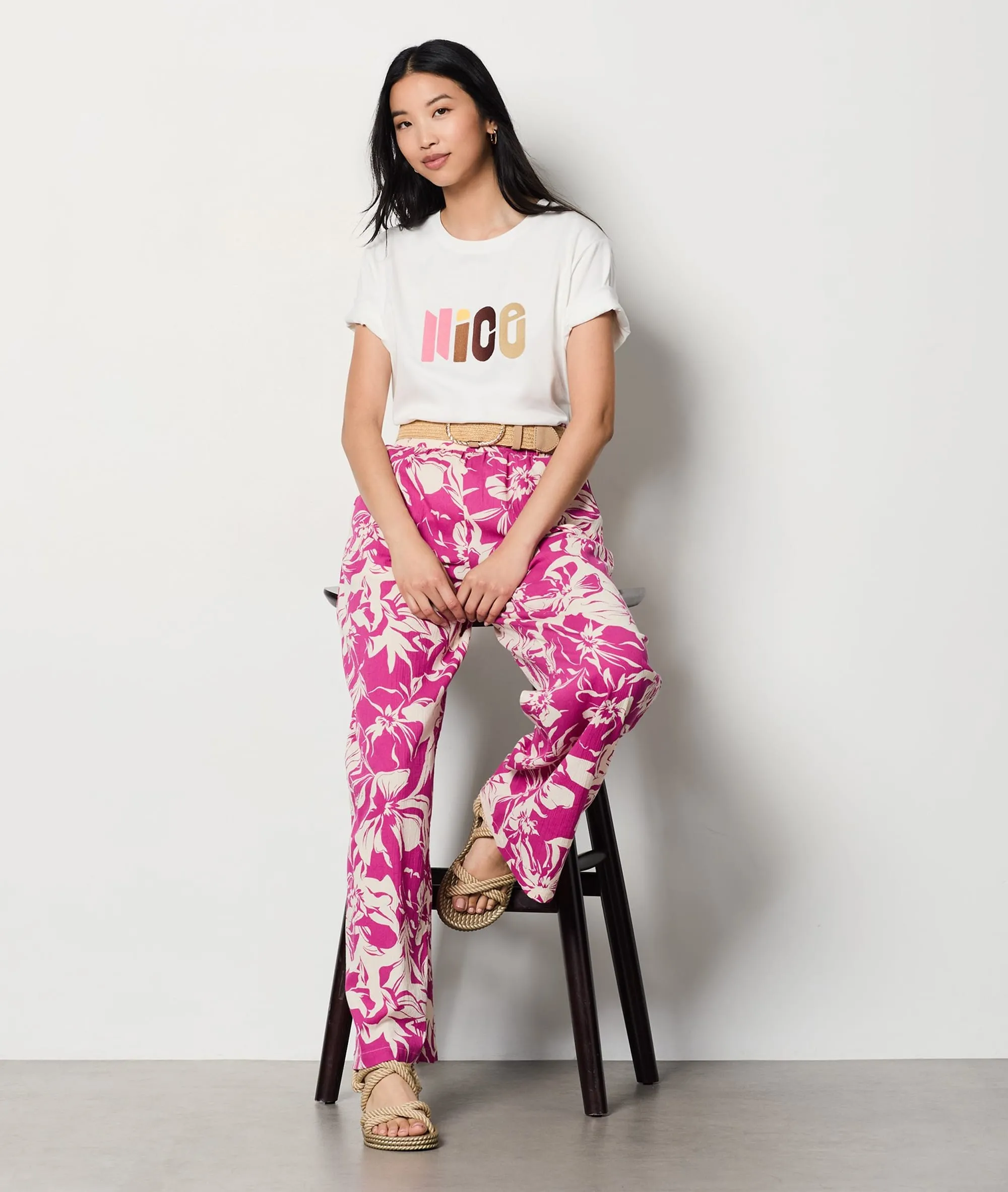 Hose mit weitem Schnitt und Muster COTON