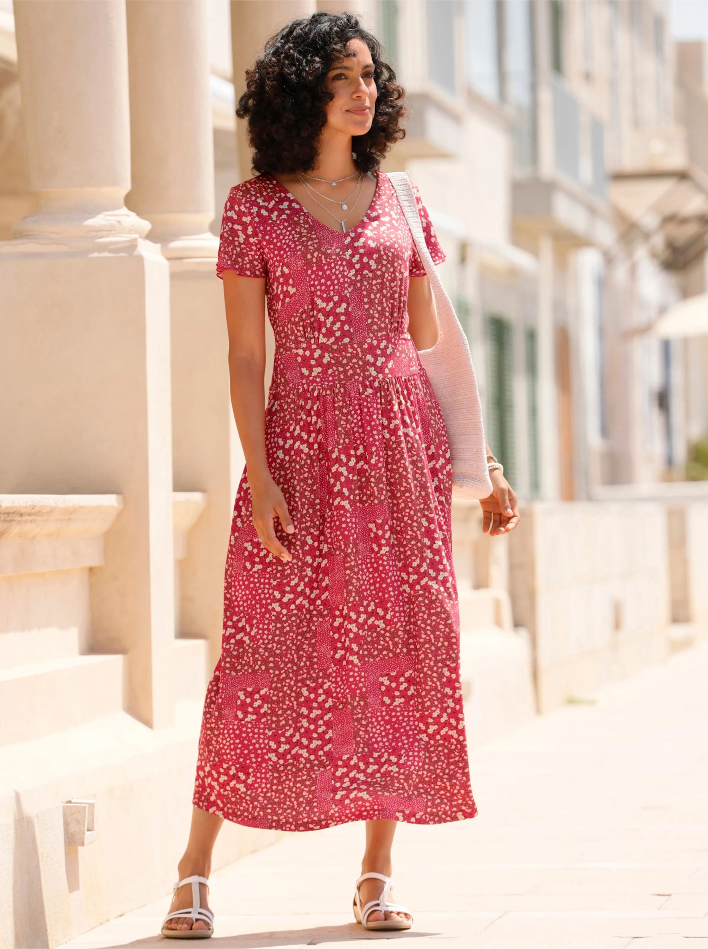 Jerseykleid in erdbeere-champagner-bedruckt