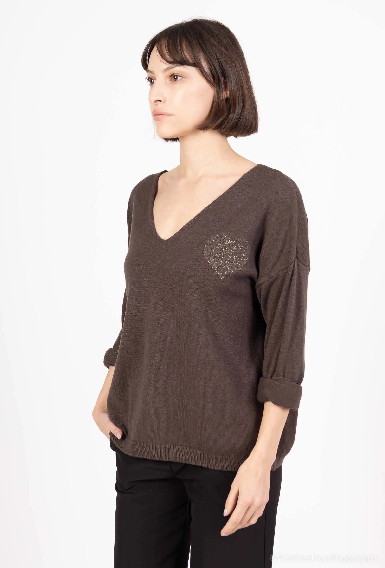Langarmpullover mit Herzstickerei