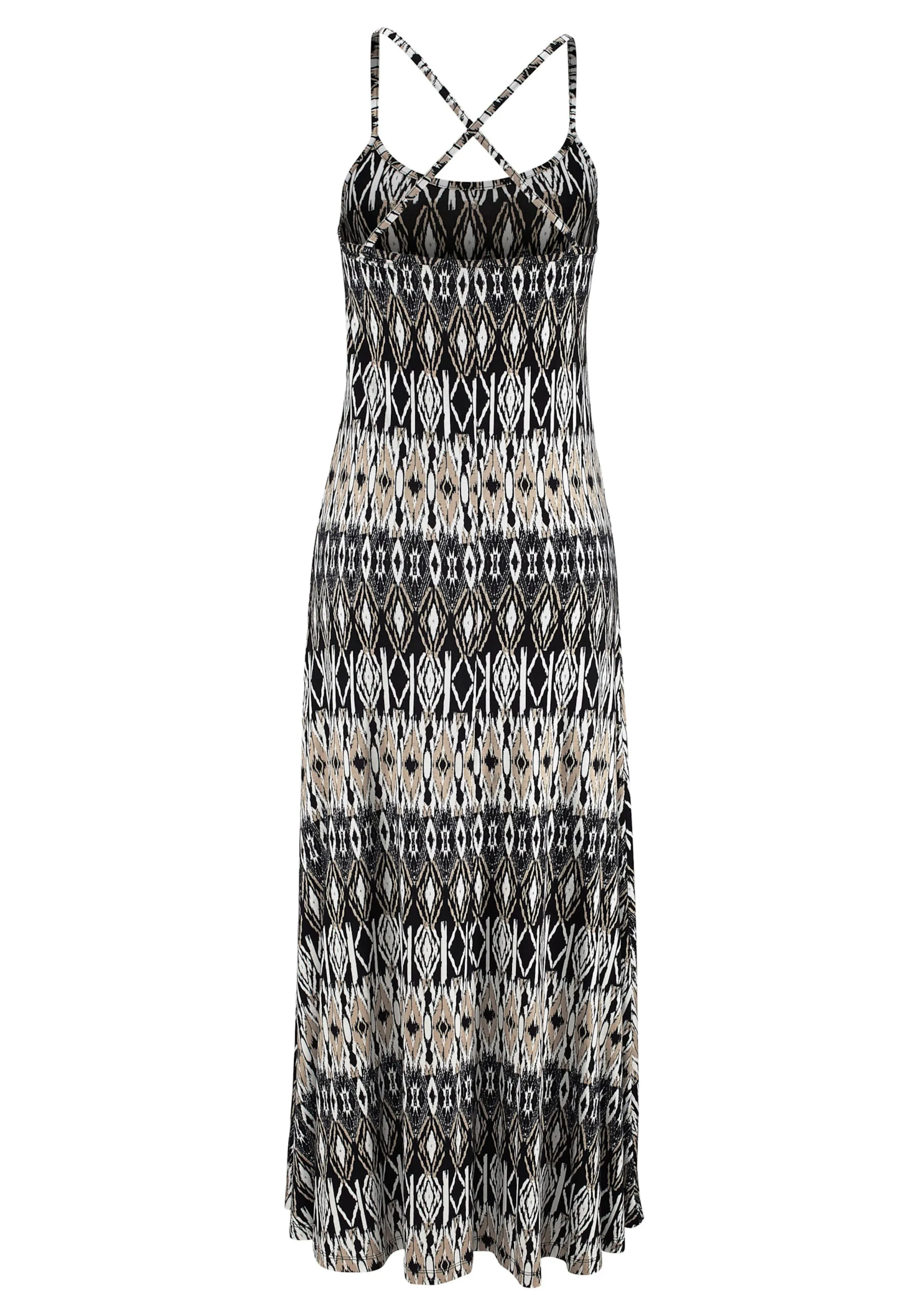 LASCANA Maxikleid in schwarz-creme bedruckt