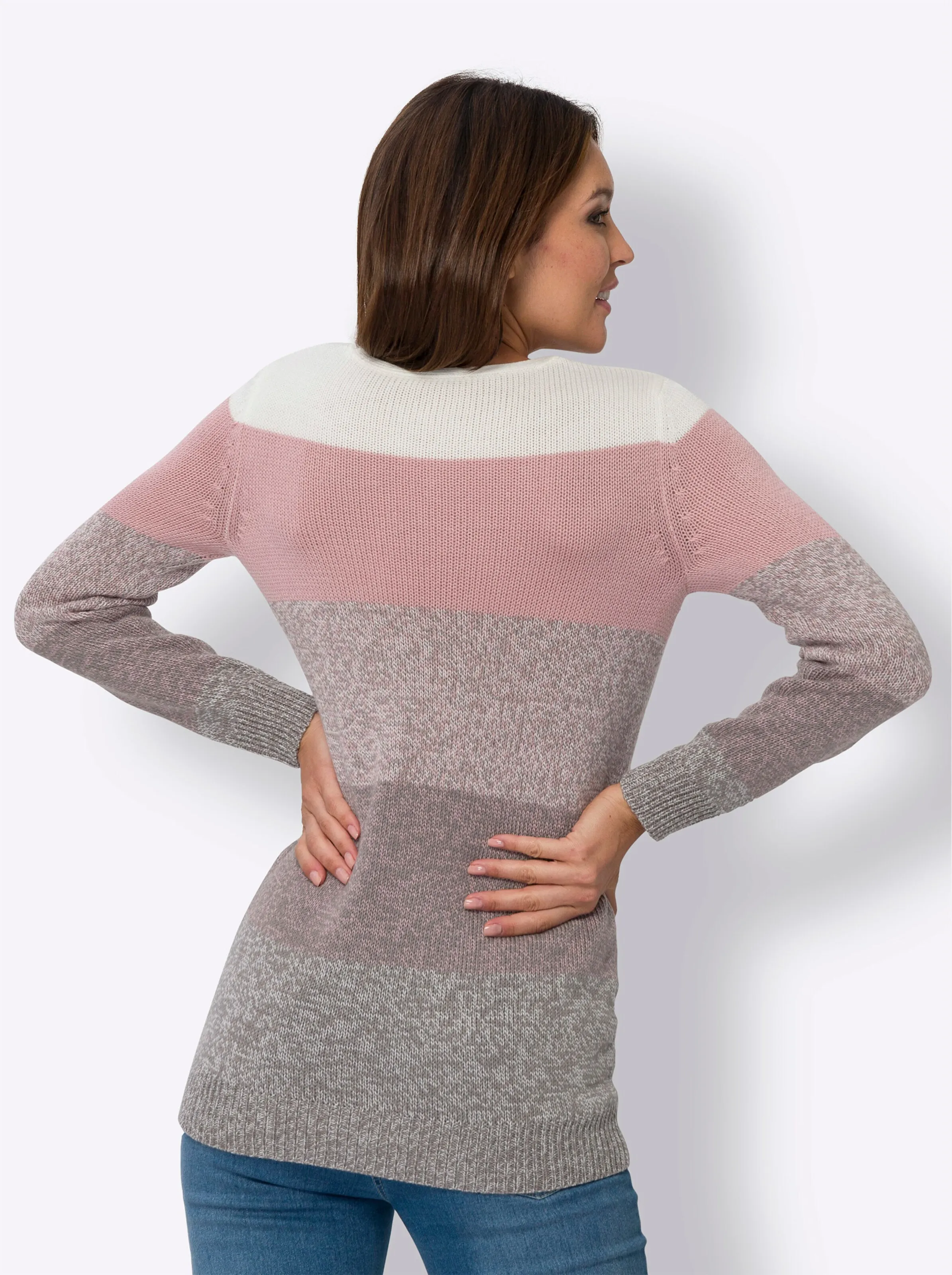 Longpullover in hortensie-ecru-meliert