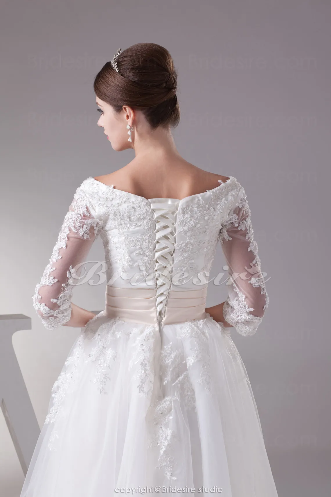 Princess-Stil U-Ausschnitt Wadenlang 3/4 Länge Ärmel Tülle Satin Cocktailkleid
