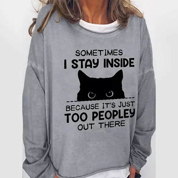 Schüchterner Katzen-Design, lockerer, lässiger Rundhals-Langarmpullover